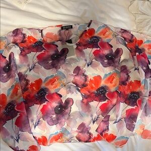 Orage Floral Watercolor Blouse in Red, Purple, Blue, and White